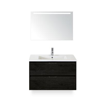 Porto Badmeubelset 90 cm - Black Oak - Keramische Wastafel Wit Slim - met Sence Spiegel