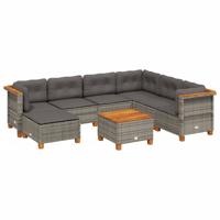 7-delige Loungeset met kussens poly rattan grijs - thumbnail
