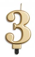 Kaars 3 jaar goudkleurig luxe - thumbnail
