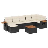 7-delige Loungeset met kussens poly rattan zwart - thumbnail