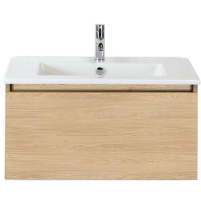 Frozen Badmeubelset 80 cm - Greeplijst in Kleur - Casella Oak - Keramische Wastafel Wit 1 Kraangat