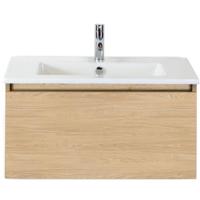 Frozen Badmeubelset 80 cm - Greeplijst in Kleur - Casella Oak - Keramische Wastafel Wit 1 Kraangat - thumbnail