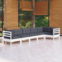 6-delige Loungeset met kussens grenenhout wit - thumbnail
