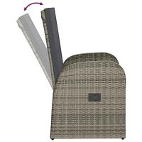 Tuinstoelen verstelbaar 2 st met kussens poly rattan grijs - thumbnail