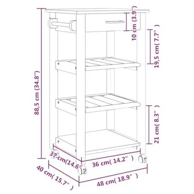 Keukentrolley MONZA 48x40x88,5 cm massief grenenhout
