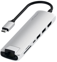 SATECHI USB-C Slank Multipoort Adapter Met Ethernet, 4K HDMI, 60W USB-C PD Opladen, 2 USB-A, SD/Micro Kaartlezers - Voor M2/ M1 Macbook Pro/Air, M2/ M1 iPad Pro/Air, M2 Mac Mini, iMac M1 (Zilver) - thumbnail