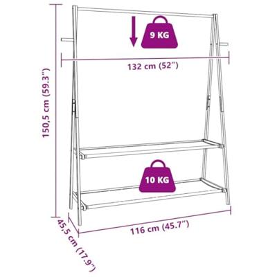 VidaXL Kledingrek met schappen 132x45,5x150,5 cm bamboe VidaXL Kledingrek met schappen 132x45,5x150,5 cm bamboe