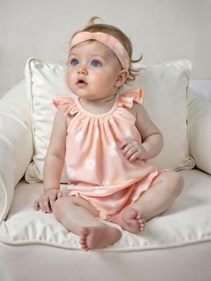 Set tanktop met print + short + haarband voor meisjes lichtroze Set tanktop met print + short + haarband voor meisjes lichtroze