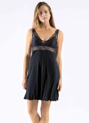 Neglige 90CM - Modal - Graphite - Kanten dames nachthemd - Nachtjapon