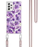 Samsung Galaxy A52(s) hoesje met rosegoud koord - Floral violet - thumbnail