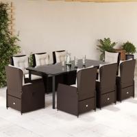 9-delige Tuinset met kussens poly rattan bruin - thumbnail