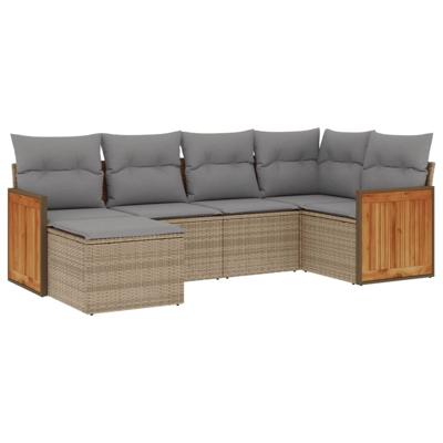 6-delige Loungeset met kussens poly rattan beige - thumbnail