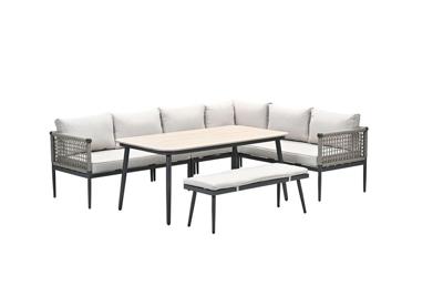 Garden Impressions Teramon lounge/diningset - 6-delig - carbon black - rope taupe - desert sand - light teak Vironwood- - Polyester kussenhoes- Garden Impressions