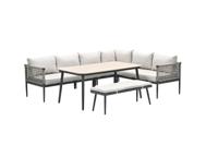 Garden Impressions Teramon lounge/diningset - 6-delig - carbon black - rope taupe - desert sand - light teak Vironwood- - Polyester kussenhoes- Garden Impressions - thumbnail