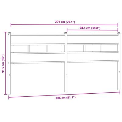 Vervangend hoofdbord 200 cm ijzer en bewerkt hout gerookt eikenkleurig
