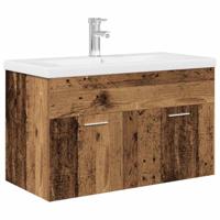 Wastafelkast met ingebouwde wasbak bewerkt hout oud hout - thumbnail
