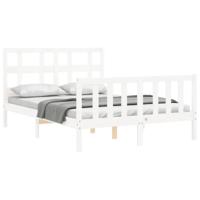 Bedframe met hoofdbord massief hout wit - thumbnail