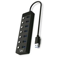 Ewent EW1147 Hub USB 3.2 Gen1, Concentrador USB, USB-splitter, 7 puerto's met interruptores Encendido/Apagado Individuale en Indicadores LED, met kabel van 1,2 m, met adapter 5V/3A, Negro - thumbnail