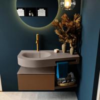 MONDIAZ RIVA 100cm badmeubel onderkast / planchet kleur Rust met 1 lade. Wastafel DULCET links 1 kraangat kleur Smoke. - thumbnail