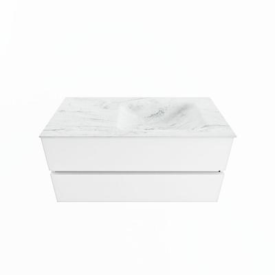 MONDIAZ VICA-DLUX 100cm badmeubel onderkast Talc 2 lades. Inbouw wastafel CLOUD rechts 1 kraangat, kleur Opalo.