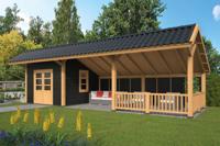 Tuindeco Bergen L Kapschuur type 8 678x306 cm Lariks/Douglashout blank en Zweeds rabat zwart- Kapschuurdak- Onbehandeld lariks Douglas hout- Tuindeco - thumbnail