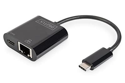 Digitus USB-C, RJ45 Adapter [1x USB-C stekker - 1x RJ45-bus, USB-C bus] DN-3027 Incl. RJ45-bus, Met laadbus, Met USB