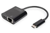 Digitus USB-C, RJ45 Adapter [1x USB-C stekker - 1x RJ45-bus, USB-C bus] DN-3027 Incl. RJ45-bus, Met laadbus, Met USB - thumbnail