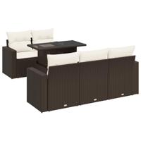 6-delige Loungeset met kussens poly rattan bruin - thumbnail