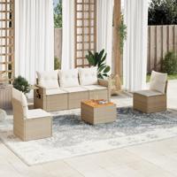 6-delige Loungeset met kussens poly rattan beige - thumbnail
