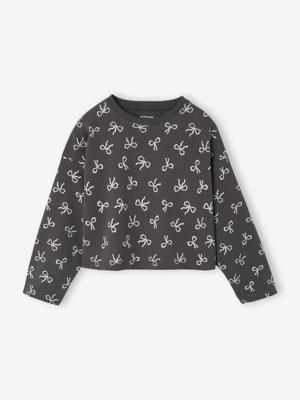 T-shirt crop top voor meisjes met lange mouwen antraciet