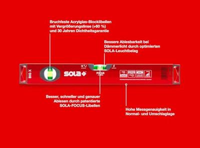 Sola Alu-Waterpas X-profiel BIGX50, 50cm 2 libellen 0,50mm/m rood - 01370701 - 01370701 - thumbnail