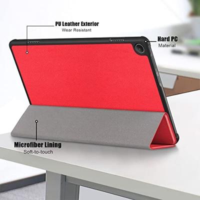 Lunso - Lenovo Tab M10 Gen 3 (3e generatie) - Tri-Fold Bookcase hoes - Rood Lunso - Lenovo Tab M10 Gen 3 (3e generatie) - Tri-Fold Bookcase hoes - Rood