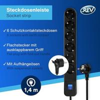 REV 0014640500 Stekkerdoos met schakelaar 6-voudig Zwart Randaarde stekker 1 stuk(s) - thumbnail