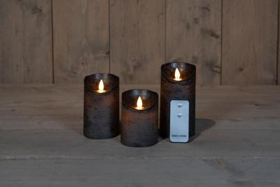 Anna's Collection LED kaars flame effect rustiek set 7.5 cm antraciet 3 stuks Anna's Collection LED kaars flame effect rustiek set 7.5 cm antraciet 3 stuks