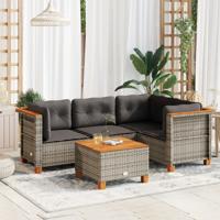 5-delige Loungeset met kussens poly rattan grijs - thumbnail
