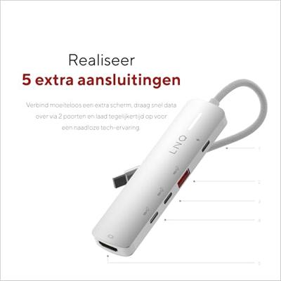 LINQ Connects 5-in-1 Pro-C Multiport Hub met 4K HDMI - 10Gbps - Geschikt voor Laptops en Tablets