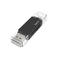 Hama USB-kaartlezer, OTG, USB-A + micro-USB, USB 2.0, SD/microSD Desktop accessoire Zwart - thumbnail
