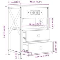 Nachtkastje 2 pcs bruin eikenkleur 40 x 31 x 60 cm Bewerkt hout - thumbnail