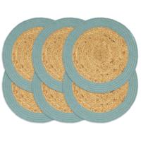 VidaXL Placemats 6 st 38 cm jute en katoen natuurlijk en groen - thumbnail