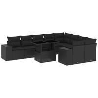 10-delige Loungeset met kussens poly rattan zwart - thumbnail
