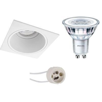LED Spot Set - Pragmi Minko Pro - GU10 Fitting - Inbouw Vierkant - Mat Wit - Verdiept - 90mm - Philips - CorePro 827 36D - 3W - Warm Wit 2700K - Dimbaar