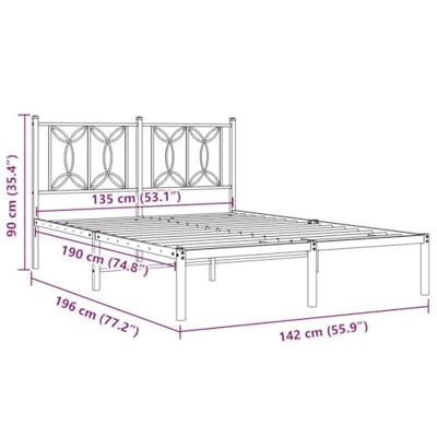Bedframe met hoofdbord metaal wit 135x190 cm Bedframe met hoofdbord metaal wit 135x190 cm
