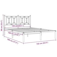 Bedframe met hoofdbord metaal wit 135x190 cm - thumbnail