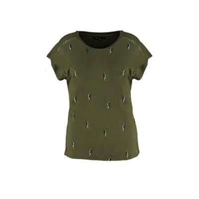 MS Mode T-shirt met grafische print en open detail kaki MS Mode T-shirt met grafische print en open detail kaki