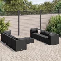 9-delige Loungeset met kussens poly rattan zwart - thumbnail