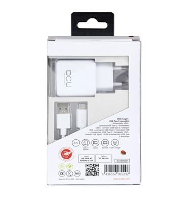 Oplader + Kabel USB A naar USB C DCU 66826 Wit (1 m) - thumbnail