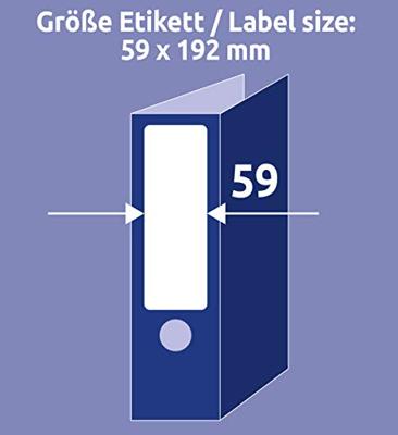 Avery-Zweckform L6061-25 Ordneretiketten 59 x 192 mm Papier Wit 120 stuk(s) Permanent hechtend Laser (kleur), Laser (zwart/wit), Kopiëren (kleur), Kopiëren - thumbnail