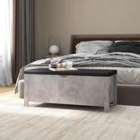 Opbergbox met kussen 105x40x45 cm bewerkt hout betongrijs - thumbnail