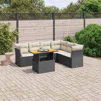 7-delige Loungeset met kussens poly rattan zwart - thumbnail