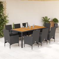 9-delige Tuinset met kussens poly rattan en acaciahout zwart - thumbnail